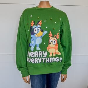 NWT-Bluey Christmas Crewneck Fleece Pullover Sweatshirt w Bells-Unisex SZ Small